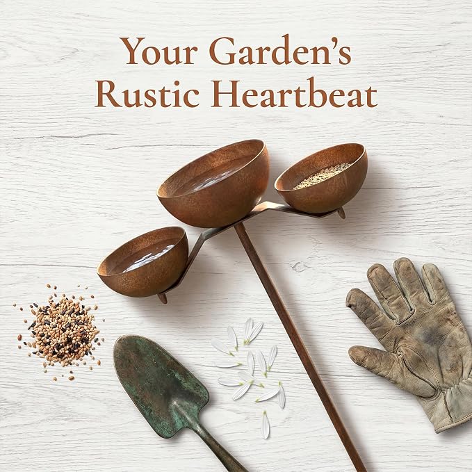 Rusty Rain Catcher Garden Stake - Adjustable Metal Bird Feeder and Bath Bowl, Vintage Outdoor Decor for Lawn Yard Landscaping, Attracts Birds and Beneficial Insects - Image 7