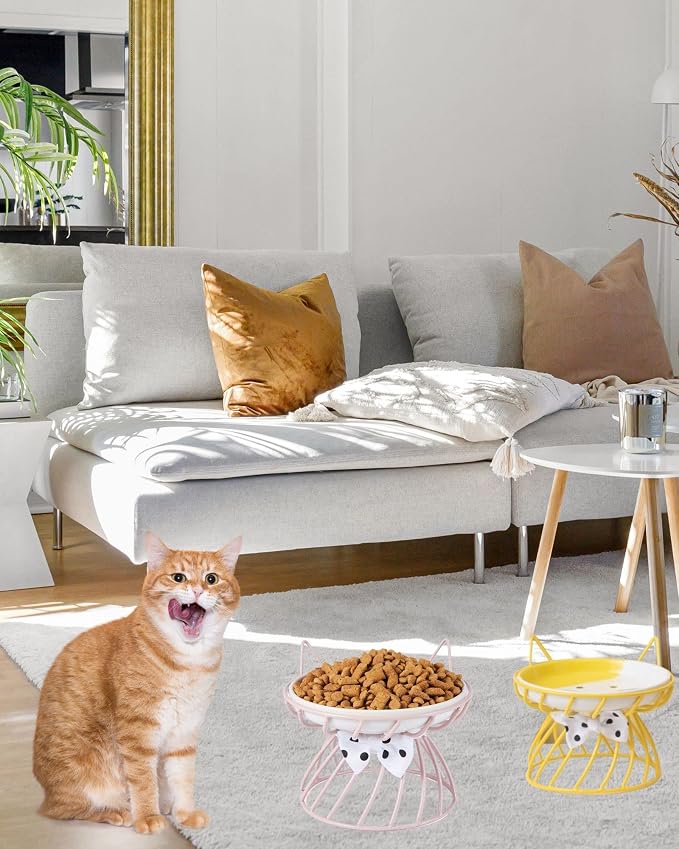 Elevated Ceramic Cat Bowl, Detachable Design, Yellow | Detachable Bowl Elevated Design Whisker Friendly Non-Slip Pads Premium Ceramic - Image 6