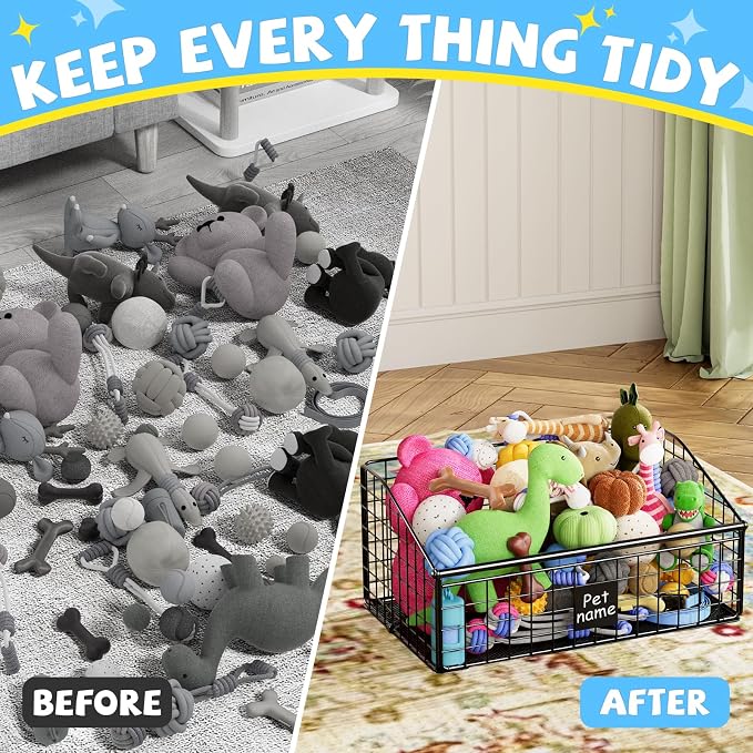 Kaiferty Indestructible Dog Toy basket, Medium Toy Box for Dogs,Pet Toy Bin Dog Metal Basket for Toys, Toy Storage Organizer, Toy Box for Living Room Area (Black) - Image 5