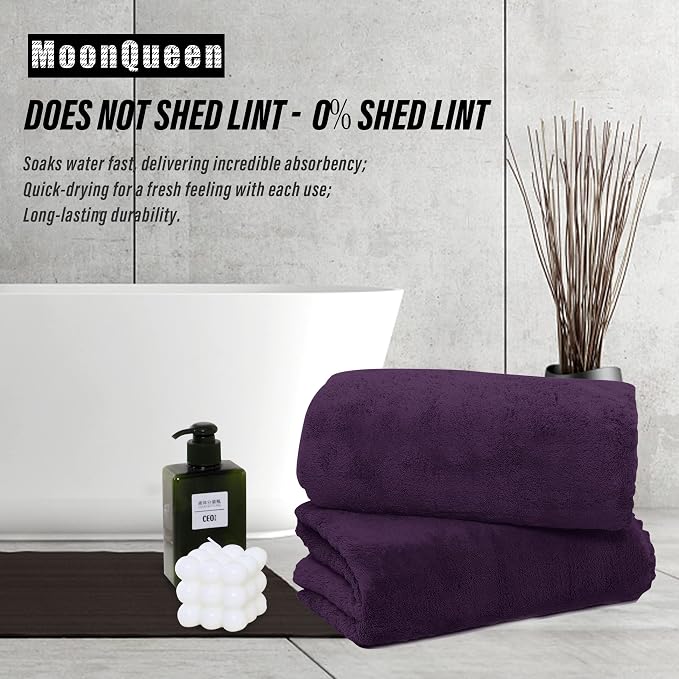 MOONQUEEN 6 Pack Premium Bath Towel Set - Quick Drying - Microfiber Coral Velvet Highly Absorbent Towels - Multipurpose Use as Bath Fitness, Bathroom, Shower, Sports, Yoga Towel (Grape Purple) - Image 3