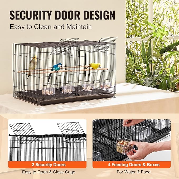 VEVOR 30-inch Flight Bird Cage, Stackable Divided Small Parakeet Cage for Parrots Canaries Cockatiels Lovebirds Finches Budgies Conures Macaws Pet Travel Birdcage with Handle and Perches - Image 4