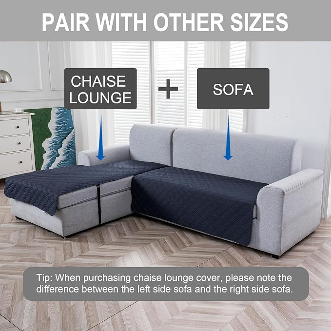 Genina L Shape Couch Cover, Sectional Couch Chaise Covers, Waterproof Washable Sofa Covers for Right L Shape Chaise Lounge, Anti-Slip Sofa Slipcovers for Dogs Cats Pet Friendly(Navy Blue) - Image 3