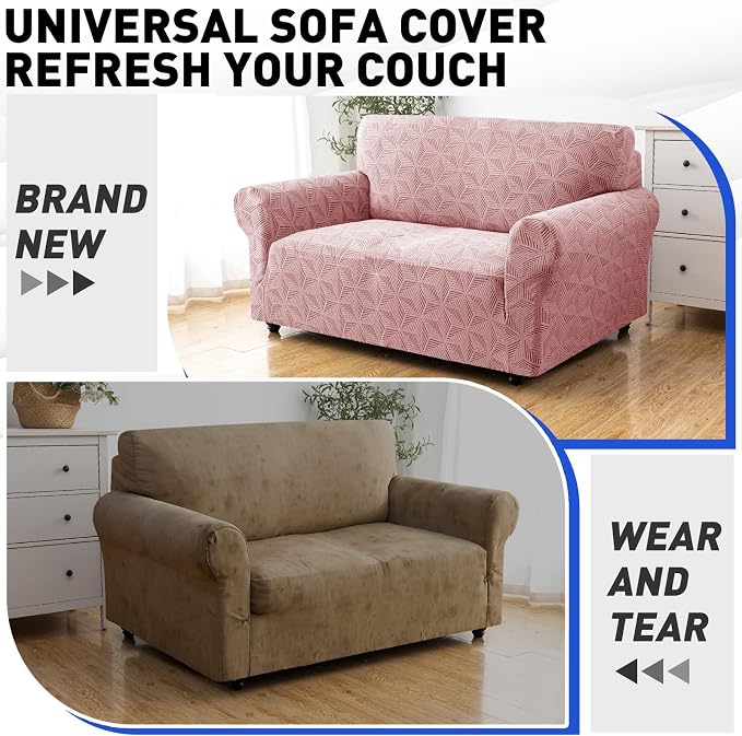 YEMYHOM 1 Piece Stretch Oversized Couch Covers for 4 Seat, Jacquard Extra Large Sofa Cover with Non-Slip Elastic Bottom, Thickened Slipcover Furniture Protector for Dogs Pets (X-Large, Pink） - Image 6