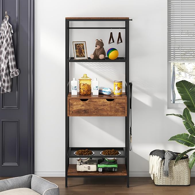 Industrial Style Storage Rack with Dog Feeding Station, Adjustable Raised Dog Bowls, and Shelves - Image 6