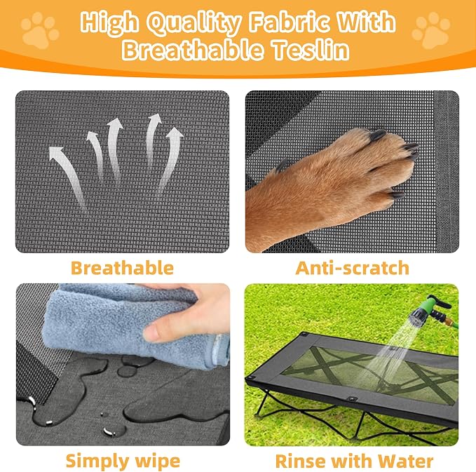 Elevated Dog Bed with Breathable Mesh, Portable Folding Dog Cot Bed Raised Cooling Pet Cot with No-Slip Feet & Carrying Bag Perfect for Travel, Camping, Backyard Outdoor Indoor Use - Image 3