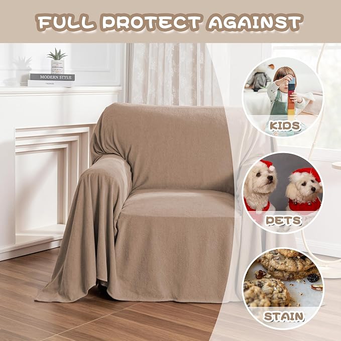 MYSKY HOME Armchair Couch Cover, Sofa Covers Washable Couch Covers for Dogs Sofa Cover Sofa Slipcovers Non Slip Furniture Protector Cover, Soft Thick Sofa Throws, 71" x 91", Khaki - Image 2