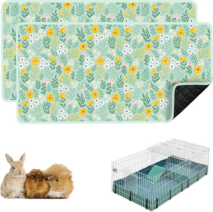 Guinea Pig Bedding, 49x24in 2 Pack Washable Guinea Pig Cage Liners, Waterproof Reusable & Anti Slip, Super Absorbent Guinea Pig Pee Pad for Midwest Cage, Small Animal, Rabbit, Bunny, Green by cimiycob