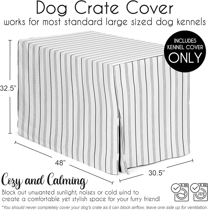 Sweet Jojo Designs 48in. Large Dog Crate Cover (White and Grey Stripe) Pet Cage, Kennel Covers (Modern, Neutral, Contemporary, Striped, Elegant, Pinstriped, Minimalist, Gray Stripes) - Image 5