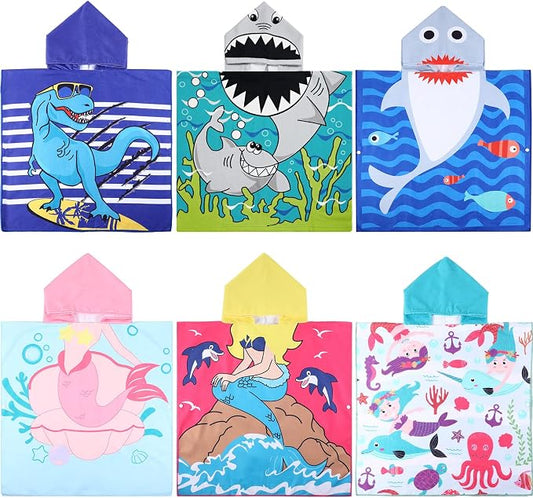 Oudain 6 Pcs Kids Hooded Towel Kids Bath Towels with Hood Microfiber Baby Pool Beach Towel for Boy Girls Toddler (47 x 24 Inch,Cute Style) by Oudain