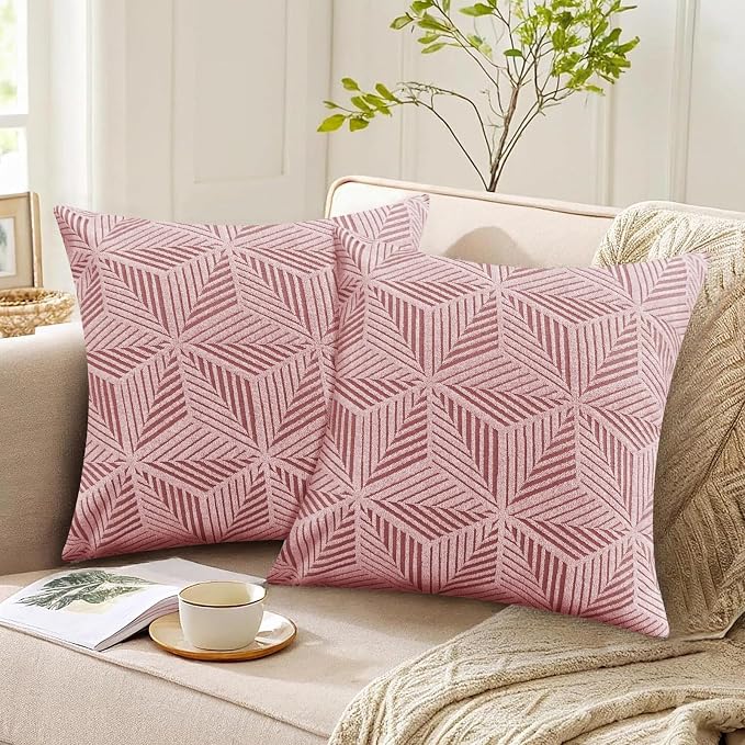 YEMYHOM Pack of 2 Throw Pillow Covers 18 x 18 Inch High Stretch Jacquard Pillowcase for Couch Sofa Living Room Home Decor, Pink - Image 4