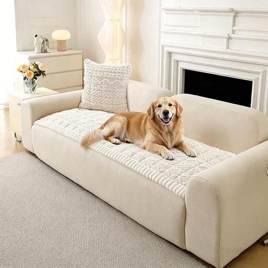 OTOB Couch Cover for Dogs Washable Pet Friendly, Non Slip Plush Fuzzy Love Seat Couch Covers Sofa Slipcovers, Geometric Jacquard Soft Pet Cushion Mat Protector All Seasons (Off White, 27.6" x 59.1") by OTOB