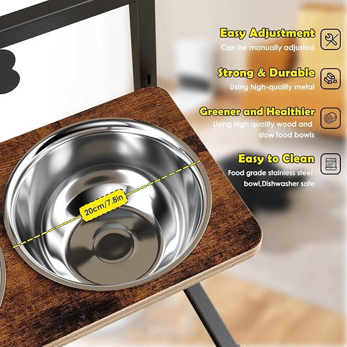 ADENGL Elevated Dog Bowls with Slow Feeder - 9 Heights Adjustable Raised Dog Bowl Stand with Two 1.7L Stainless Steel Dog Food Bowls & Slow Feeder and a Nonslip Pad, Perfect for Medium Large Breed - Image 4