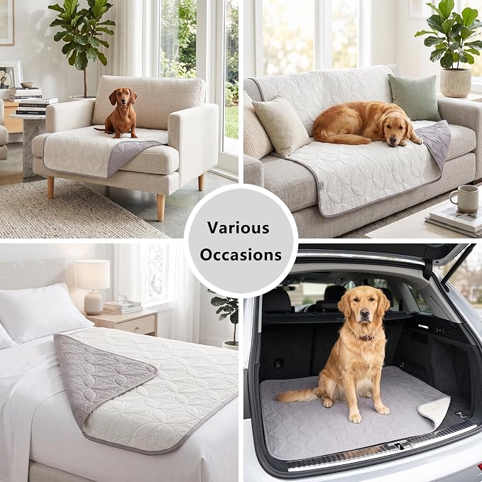 Waterproof Couch Cover for Dogs - Washable Pets Furniture Protector | TPU Leak-Proof Liner, Lightweight & Reversible, Fits Chair, Sofa, Bed, 82" x 82" , Lightgrey/Cream - Image 5