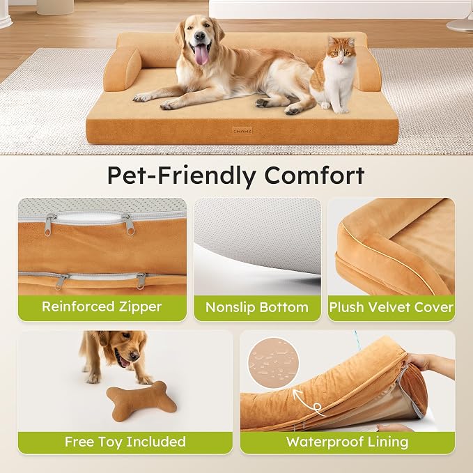 CWAWZ Large Orthopedic Dog Bed, Pet Bed Large Size Dog, Dual-Sided Cooling Beds with Memory Foam Washable Cover Nonslip Bottom, Waterproof Pet Beds with Bolsters, Brown - Image 5
