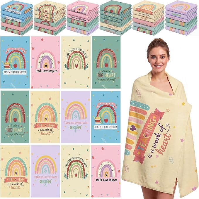 Mindsoft 12 Pcs 30"x 60" Beach Towel for Teachers Bulk, Teacher Appreciation Gifts Beach Towels Yoga Towel Quick Dry Soft Microfiber Sand Oversized Lightweight for Graduation Summer Pool Bath Party by Mindsoft