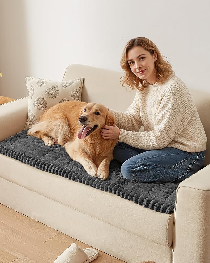 Couch Cover for Dogs Cats, Non Slip Washable Pet Sofa Protector, Plush | Polyester plush, non-slip silicone, machine washable, sofa sectional loveseat recliner, fur scratches muddy paws protection - Image 7