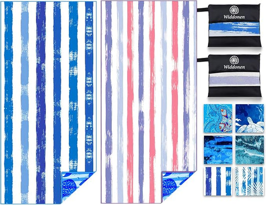 Widdonen Microfiber Beach Towel,Compact 2 Pack-71x32 Inch with Bag Travel | Extra Large,Lightweight,Thin,Sand Free,Quick Dry,Absorbent.Packable for Camping,Swim,Pool,Bath,Picnic,Cruise Essentials Gift by WIDDONEN
