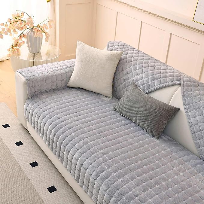 Plush Couch Cover for Dogs Washable, Non Slip Sofa Covers for Pets, Sectional Cushion Protector for 2 Cushion L Shape Sofa(36"x63", Light Grey) by Unknown