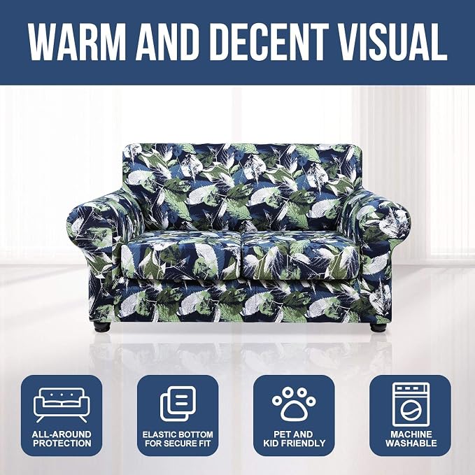 hyha Stretch Couch Cover, Sofa Covers for 2 Separate Cushion Couch Washable | Loveseat Cover, Floral Pattern, Printed, 3 Pieces, 2 Seater Furniture Protector with Elastic Bottom for Dogs, Pet Friendly - Image 8