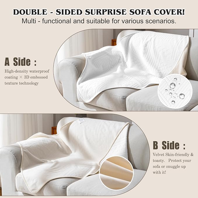 Waterproof Recliner Chair Cover - Washable Double-Sided Velvet and Pattern Reversible Cover for Couch, Bed, Car and Sofa Protection for Dogs (30x40in/White） - Image 2