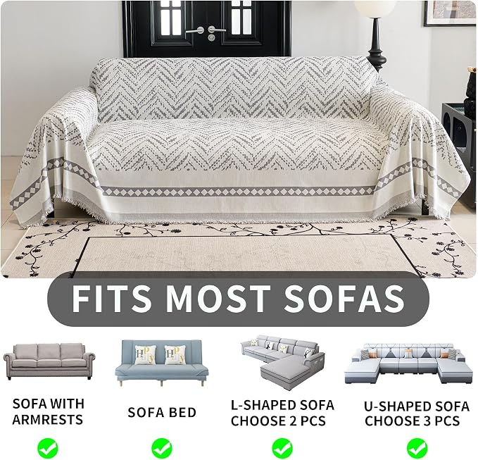 HAOMAIJIA Non Slip Couch Cover Sofa Covers for 3 Cushion Couch Washable sectional Couch Covers for Dogs pet Furniture Protector Couch Cover Blanket for Living Room (MR-Grey, 91"x134") - Image 5