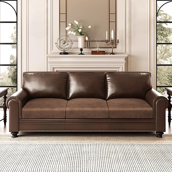 ANARACHON Leather Look Couch Cushion Covers Sofa Seat Slipcovers Sets Couches Furniture Protector for Sectional Armchair Loveseat Pets Kids Stretch Spandex Fabric (3 Cushion Sofa, Brown) - Image 2