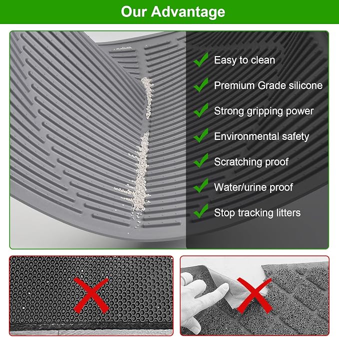 Gosmol Waterproof Cat Litter Mat XXL, 38" x 25" Litter Trapping Mat，Kitty Litter Box Mats Extra Large Easy Clean, Litter Trapping Catcher Mat, Cat Supplies & Accessories for Indoor Cats -Grey - Image 7