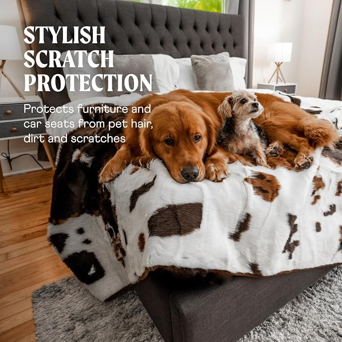 PAW BRANDS PupProtector Waterproof Throw Blanket, Brown Cowhide, 60x50 | Waterproof, machine washable — protects couches, beds & car seats - Image 3