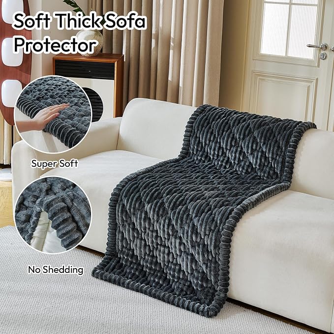 Deep Dream Couch Covers for Dogs Washable, Non-Slip Fuzzy Pet Sofa Protector, Soft Thick Fabric Couch Cover for 3 Cushion Sofa, for Pet Family (Dark Grey, 27.6" x 82.7") - Image 4