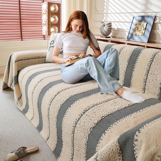 Sherpa Fleece Couch Cover for 2 Cushion Sofa, Gray, 71" x 118" – Pet Proof Sofa Covers, Heavy Duty, Scratch Resistant, Pet Friendly Furniture Cover – Easy Install, Machine Washable - Image 7