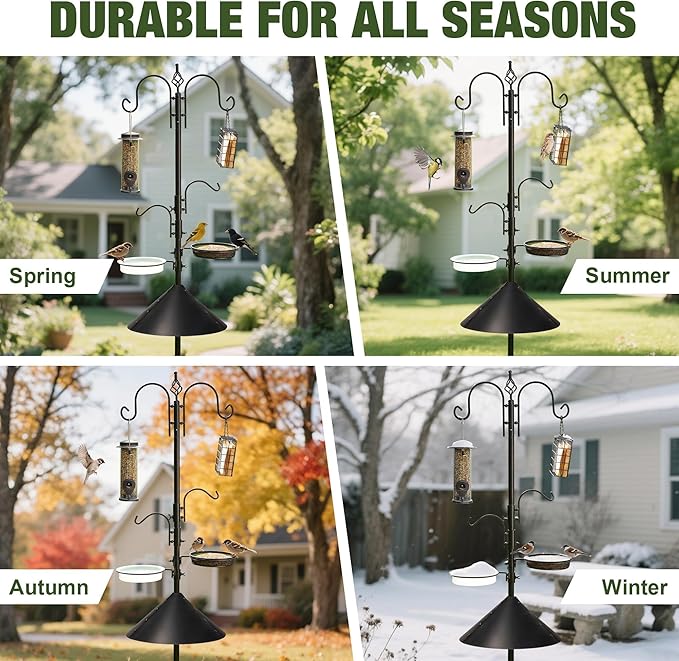ERYTLLY Bird Feeders Bird Feeding Station Kit Bird Feeding Pole Wild Bird Feeder Hanging Kit with Squirrel Guard Baffle Suet Cage Tube Bird Feeder Planter Hanger Multi Feeder for Attracting Wild Birds - Image 5