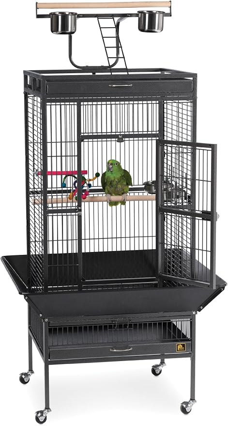 Prevue Pet Products Wrought Iron Select Bird Cage - Large Steel Cage with Rolling Stand, Seed Guards, and Playtop, Ideal for Conures and Medium Birds - Black Hammertone - Image 2