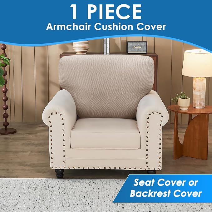 XINEAGE Couch Cushion Covers Seat Cushion Cover Thick Stretch Sofa Slipcovers 1 Piece Individual Couch Covers with Elastic Bottom(Single Seat Cushion/Backrest,Khaki) - Image 4