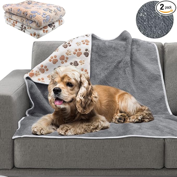 YUEPET 2 Pack Waterproof Dog Blanket, Washable Puppy Blanket for Bed Sofa | Waterproof Sofa Protector, Soft Fleece Flannel, 40 x 30 in, Machine Washable, White Coffee, Small-Medium Dogs and Cats by YUEPET