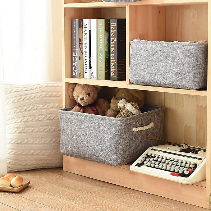 Storage Basket Fabric Sturdy Canvas Storage Bins Organizer with Handles for Clothes and Storage Foldable Storage Boxes Cubes - Image 3