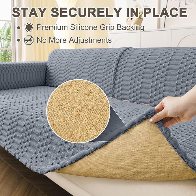 Smiry Waterproof Couch Covers for Dogs Washable, Non Slip Pet Sofa Cover | Plush Scratch Resistant Flannel Furniture Protector for Dogs, Grey, 36" x 94.5" - Image 4