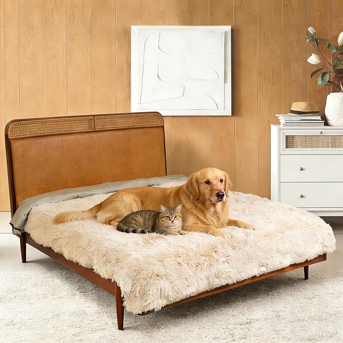 Waterproof Dog Bed Cover, Dog Pad Soft Plush Pet Blanket with Anti-Slip Back for Bed Couch Sofa, Furniture Protector for Small, Medium and Large Dogs and Cats (Beige, 82"x102") by SNUGGLESINTO