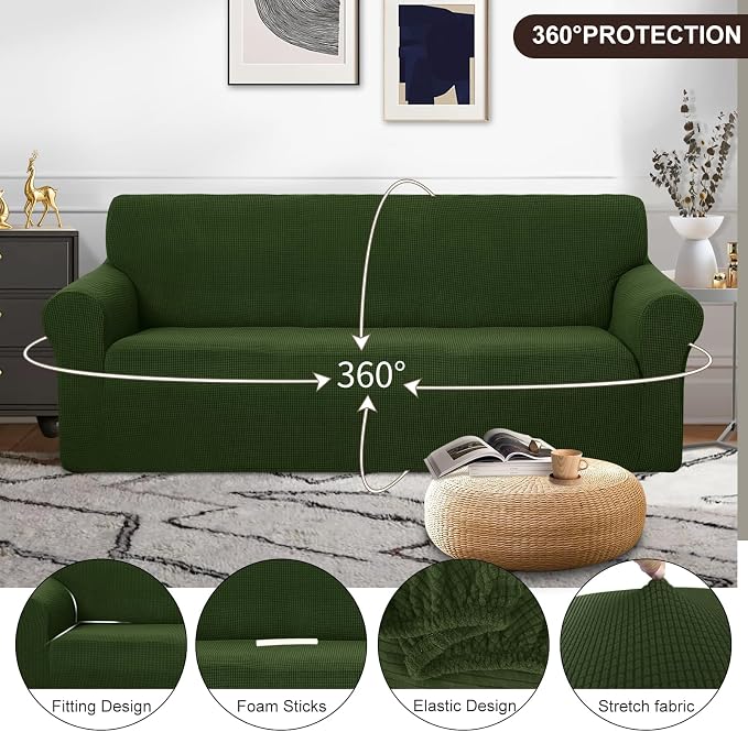 U-NICE HOME Oversized Stretch Couch Cover Slipcover, Bronze Green | 3 Cushion Sofa, 1-Piece Sofa cover, Washable, Pet friendly, Furniture protector, Polyester Spandex Jacquard fabric - Image 3