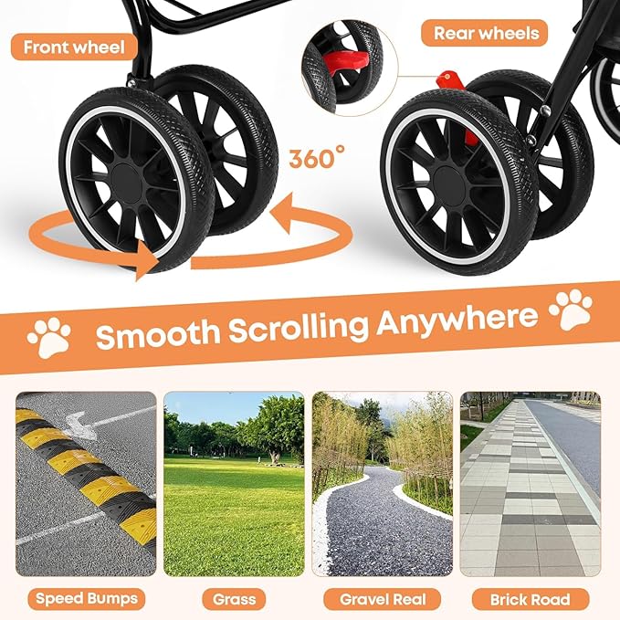 Double Pet Stroller for Dogs and Cats,Cat Strollers for 2 Cats,Double Dog Stroller for 2 Small Medium Dogs,4 Lockable Wheels/Lightweight/Folding, Black