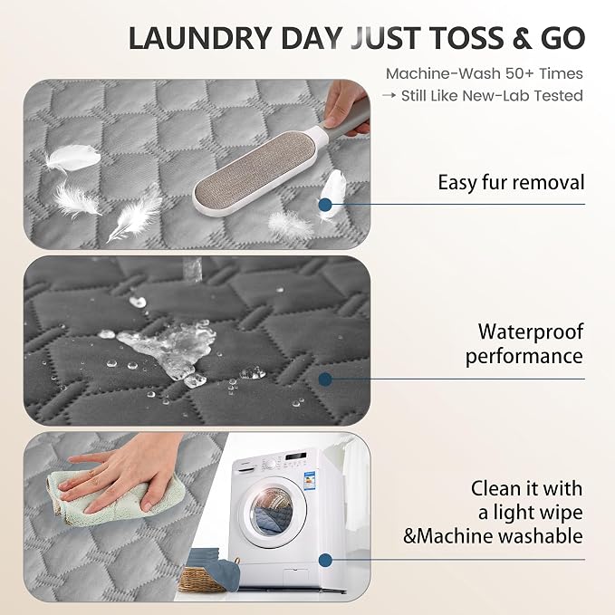 gogobunny 3X Stronger Waterproof Pet Blanket, Scratch Proof Furniture Protector for Dogs Cats, Reversible Cover 52x82 Inch, Dark Grey/Light Grey - Image 8