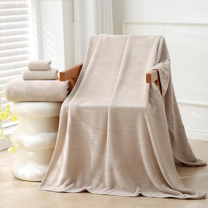 30x60 Inches Extra Large Bath Towels Set Super Soft Absorbent Luxury Microfiber Towels for Bathroom (Beige,3PCS) - Image 3
