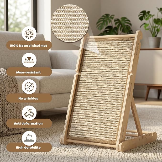 XiaZ Cat Scratcher, 23" Sisal Cats Scratching Board with 5 Adjustable Heights, No Assembly Required, Foldable Cat Scratchers for Indoor Cats and Kittens, Ready to Use - Image 7