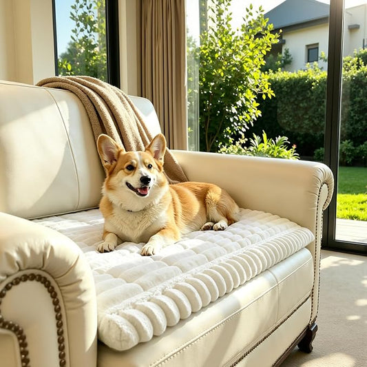 SUBRTEX Couch Cover for Dogs, Non-Slip Sofa Mat Washable, Thick Sofa Slipcover Cushion Protector Pet-Friendly (Ivory, 27.6"x27.6") by Subrtex