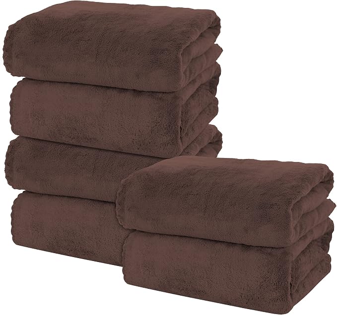 MOONQUEEN 6 Pack Premium Bath Towel Set - Quick Drying - Microfiber Coral Velvet Highly Absorbent Towels - Multipurpose Use as Bath Fitness, Bathroom, Shower, Sports, Yoga Towel (Wood Brown) by MOONQUEEN