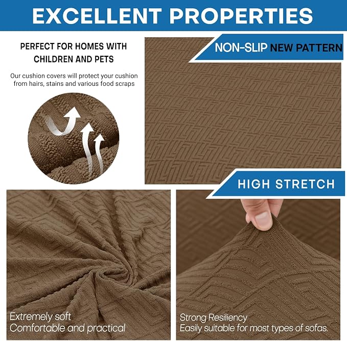 XINEAGE New 3 Pieces Couch Covers for 2 Cushion Sofa Super Stretch Loveseat Slipcover Pet Dog Universal Slip Cover Anti Slip Love Seat Furniture Protector (Brown, 55"-69") - Image 5