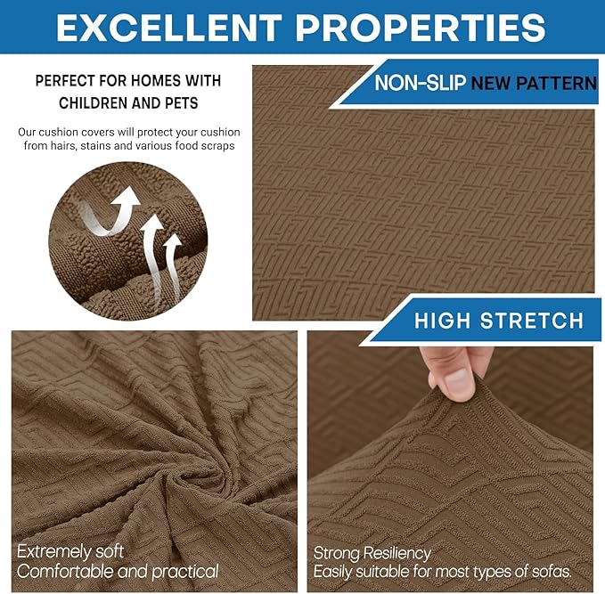 XINEAGE New 4 Pieces Extra Large Couch Covers for 3 Cushion Sofa Super Stretch Sofa Cover for 3 Large Seat Cushion Universal Slip Cover for Living Room (Brown), 91"-110"(3 Cushions) - Image 5