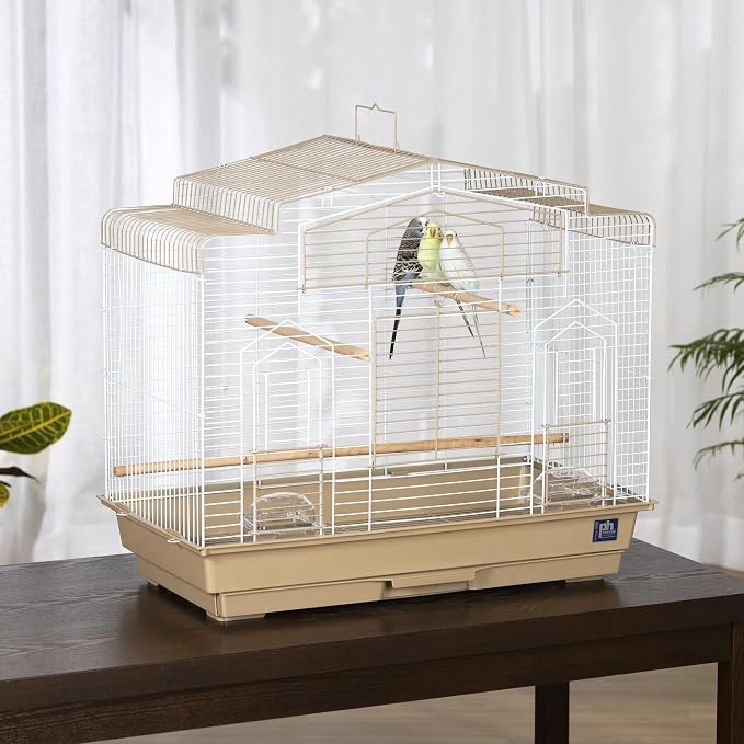 Prevue Pet Products Barn Style Bird Cage - Ideal for Parakeets, Parrots, Lovebirds, Conures, Canaries, and Similarly Sized Birds, Wide Barn Style Design, Stand Alone Cage - Brown & White - Image 2