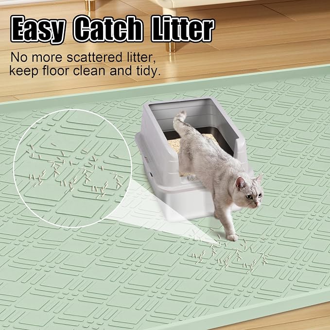 Silicone Cat Litter Mat 42" x 29" Cat Mat for Litter Box, Green | Extra Large Cat Litter Trapping Mat for Floor, Waterproof, Non-Slip Kitty Litter Box Mat with Raised Edge, Easy to Clean - Image 5