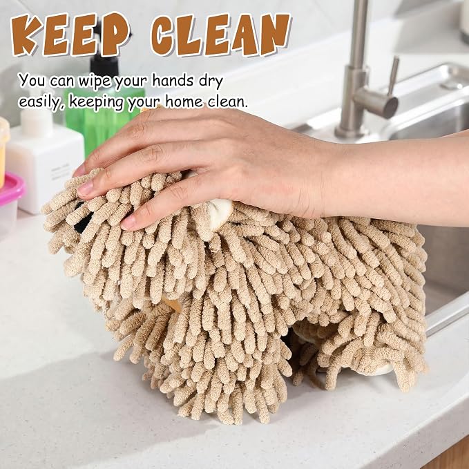 Tegeme 2 Pcs Chenille Dog Hand Towel Fuzzy Towel Absorbent Microfiber Soft for Bathroom Kitchen Washstand (White Brown,Standing Dog) - Image 7