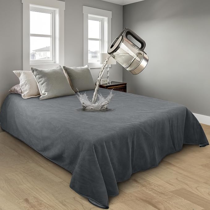 Catalonia Waterproof Bed Blanket, Washable Reversible Furniture Protector | Grey/Grey Double-Sided Fleece, Leakproof Protection for Bed, Sofa and Couch, Resists Spills, Stains and Everyday Messes - Image 2